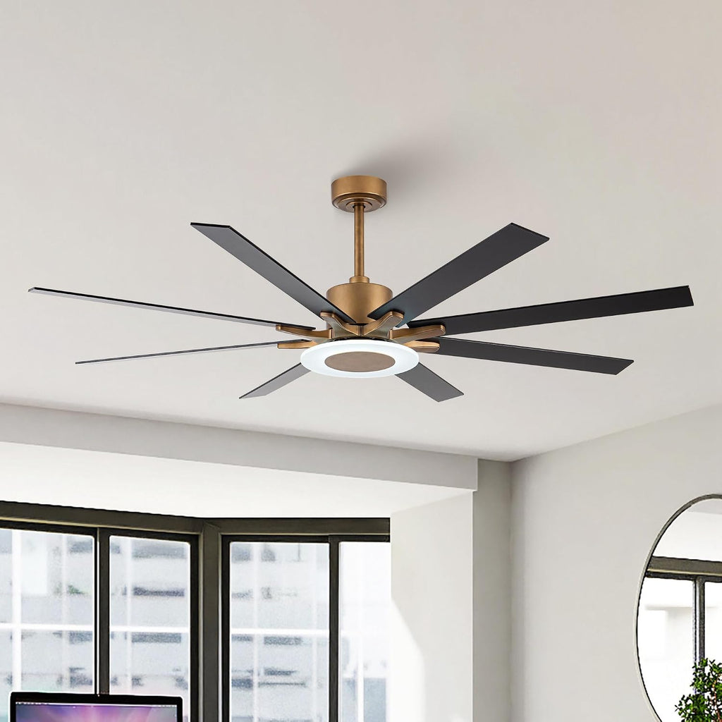 65'' Ceiling Fan with Light and Remote, Large DC Motor Fan, 6 Reversible Blades, 18W LED 3000K–5000K, Matte Black & Antique Brass Modern Ceiling Fan for Living Room Patio
