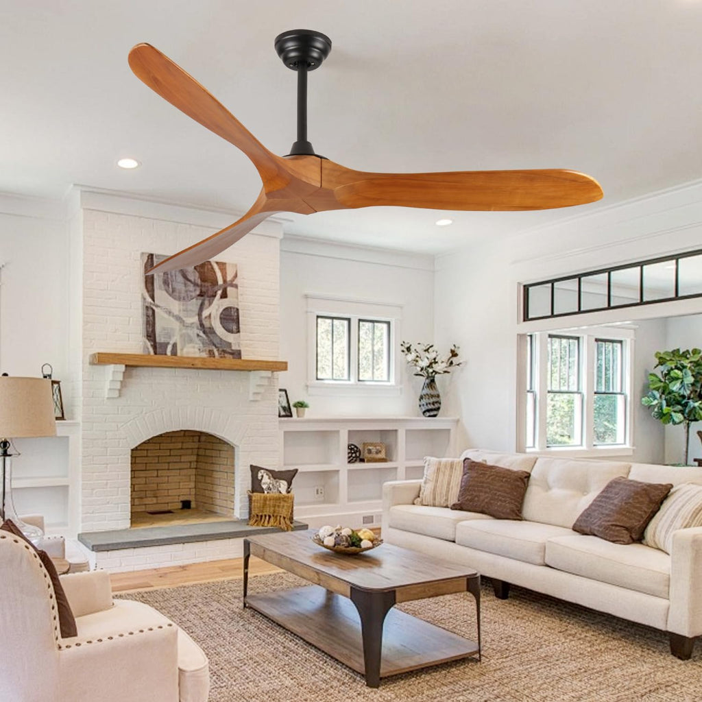 Ceiling Fan No Light 60 Inch Wood Ceiling Fans Without Lights for Bedroom Living Room Indoor Outdoor Outside Reversible ETL DC Motor Ceiling Fan for Angled Sloped Ceiling