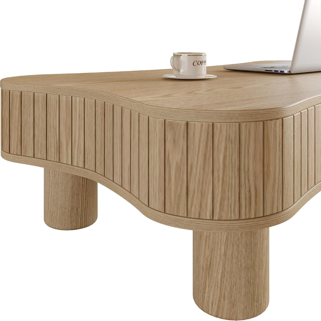 Zurnes Lift Top Coffee Table with Storage, 42' Accent Table for Living Room, Fluted Panel Hidden Storage, Silent Hydraulic Lift, Curved Corners, Easy Assembly, Natural Wood