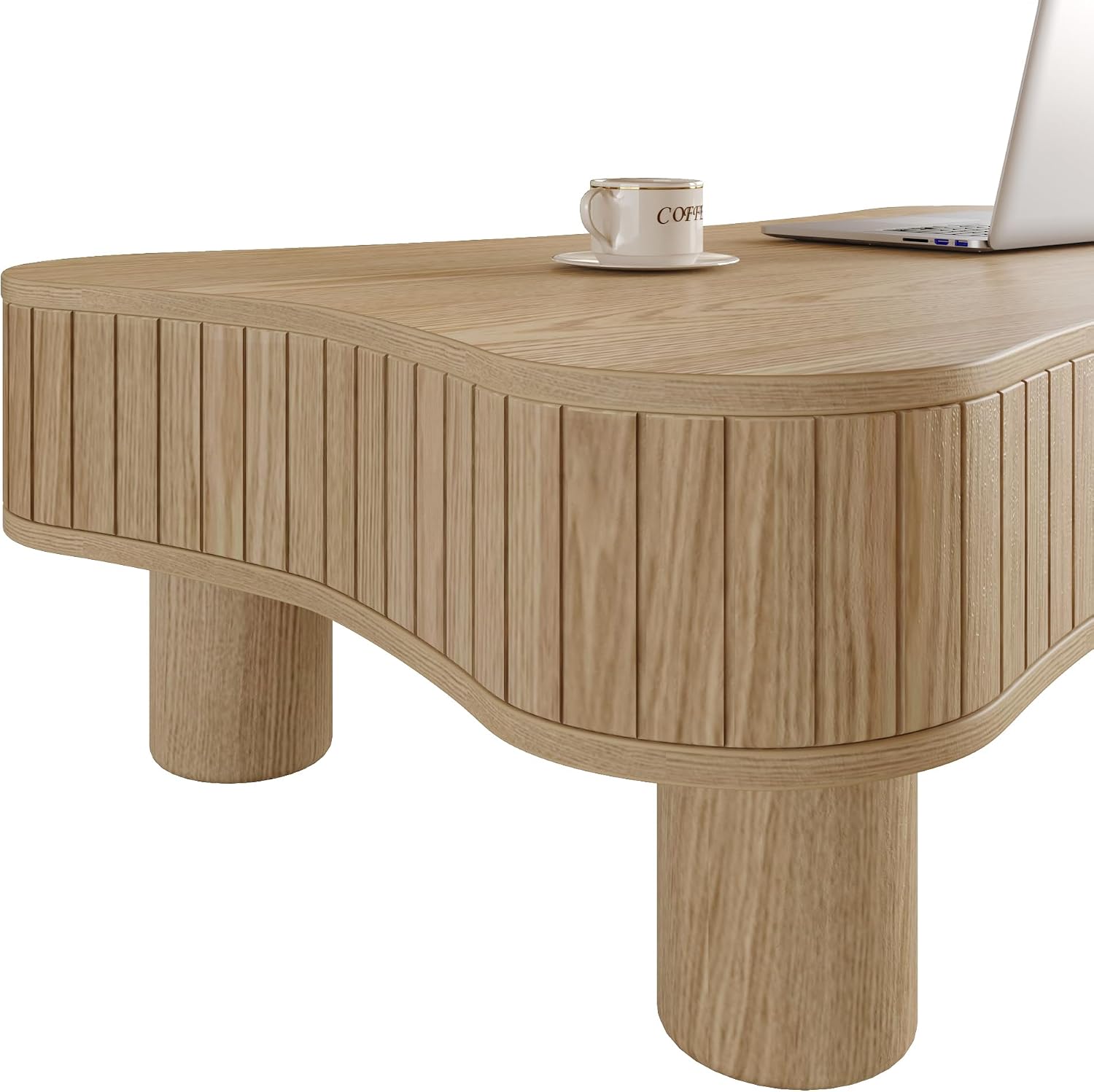 Zurnes Lift Top Coffee Table with Storage, 42' Accent Table for Living Room, Fluted Panel Hidden Storage, Silent Hydraulic Lift, Curved Corners, Easy Assembly, Natural Wood