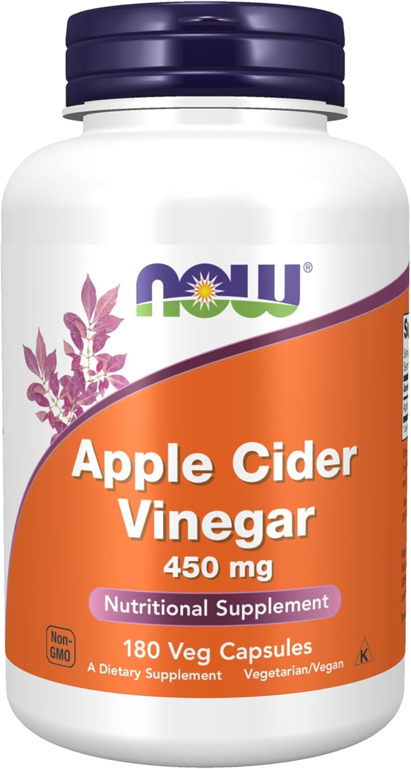 NOW Foods Supplements, Apple Cider Vinegar 450 mg, Derived from Fermentation of Sweet Apple Cider, 180 Veg Capsules (Pack of 12)