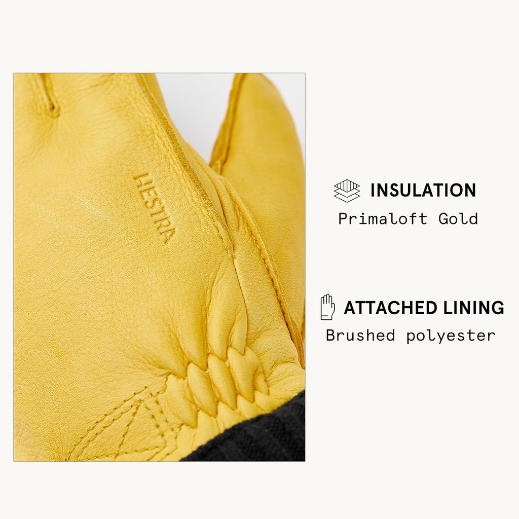 Hestra Deerskin Primaloft Rib Glove, Insulated Leather Glove for Work & Everyday Use