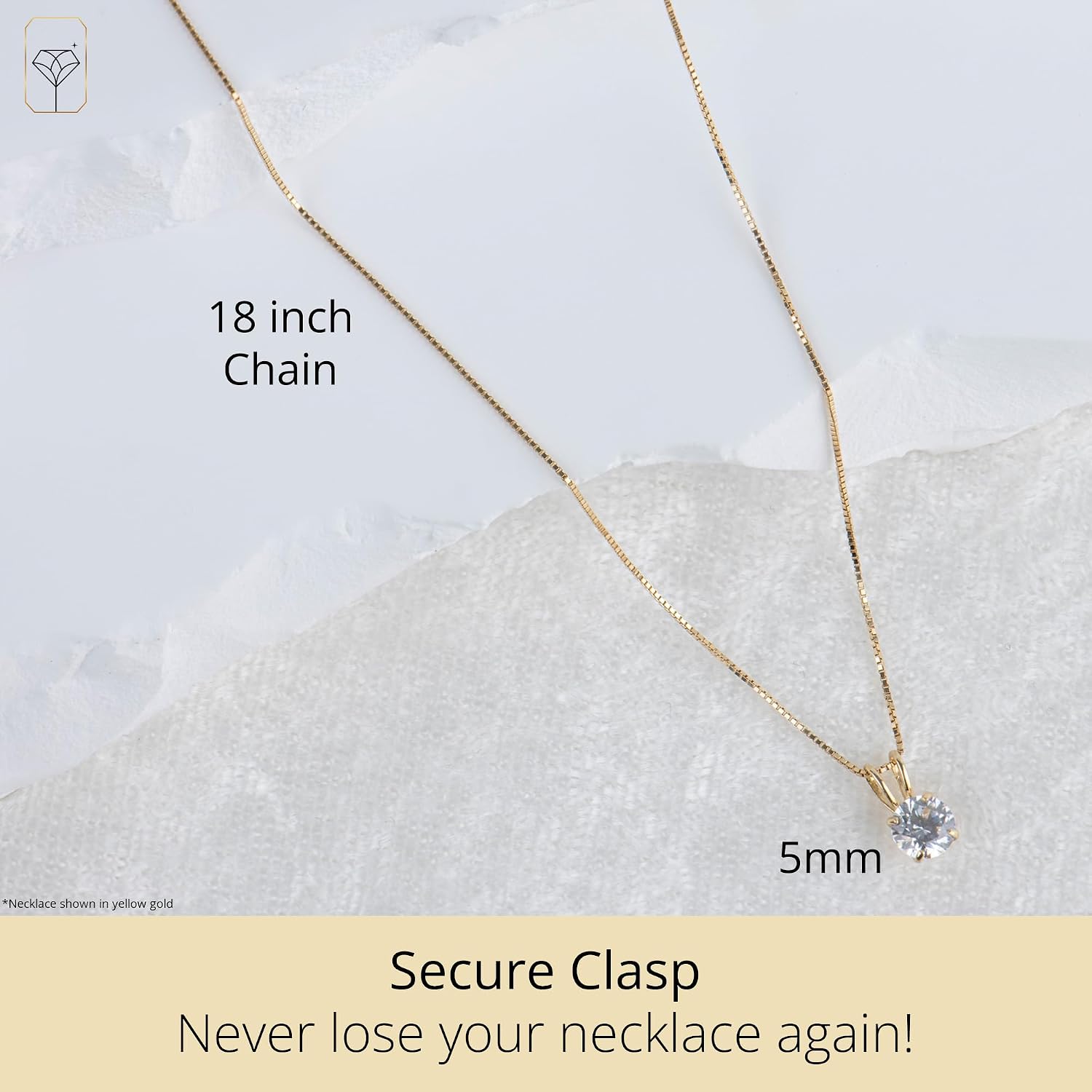 MAX + STONE 14k Gold 8mm Round Solitaire Cubic Zirconia Pendant Necklace for Women with 18 Inch Box Chain