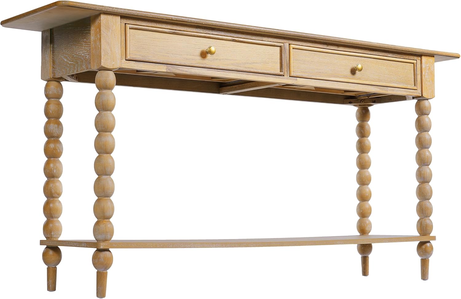 Christopher Knight Home Zeka Narrow Console Table with Storage, Wood Entryway Table with 2 Drawers and 1 Bottom Shelf, Retro Display Table with Unique Spherical Legs for Hallway, Living Room, Natural