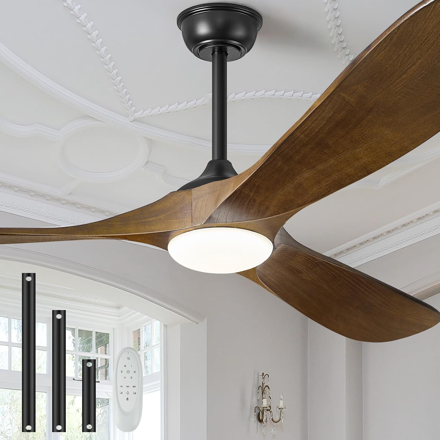 52' Ceiling Fans with Lights and Remote Control, Outdoor Ceiling Fan with Lights High CFM Quiet 3 Blade Wood Walnut Ceiling Fan,Oil Rubbed Bronze