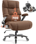 Big and Tall Office Chair 700lbs- Fabric Executive Desk Chair with Adjustable Lumbar Support 3D Flip UP Arms- Heavy Duty Quiet Wheels Metal Base Ultra-Soft Upholstered Ergonomic Computer Chairs, Brown