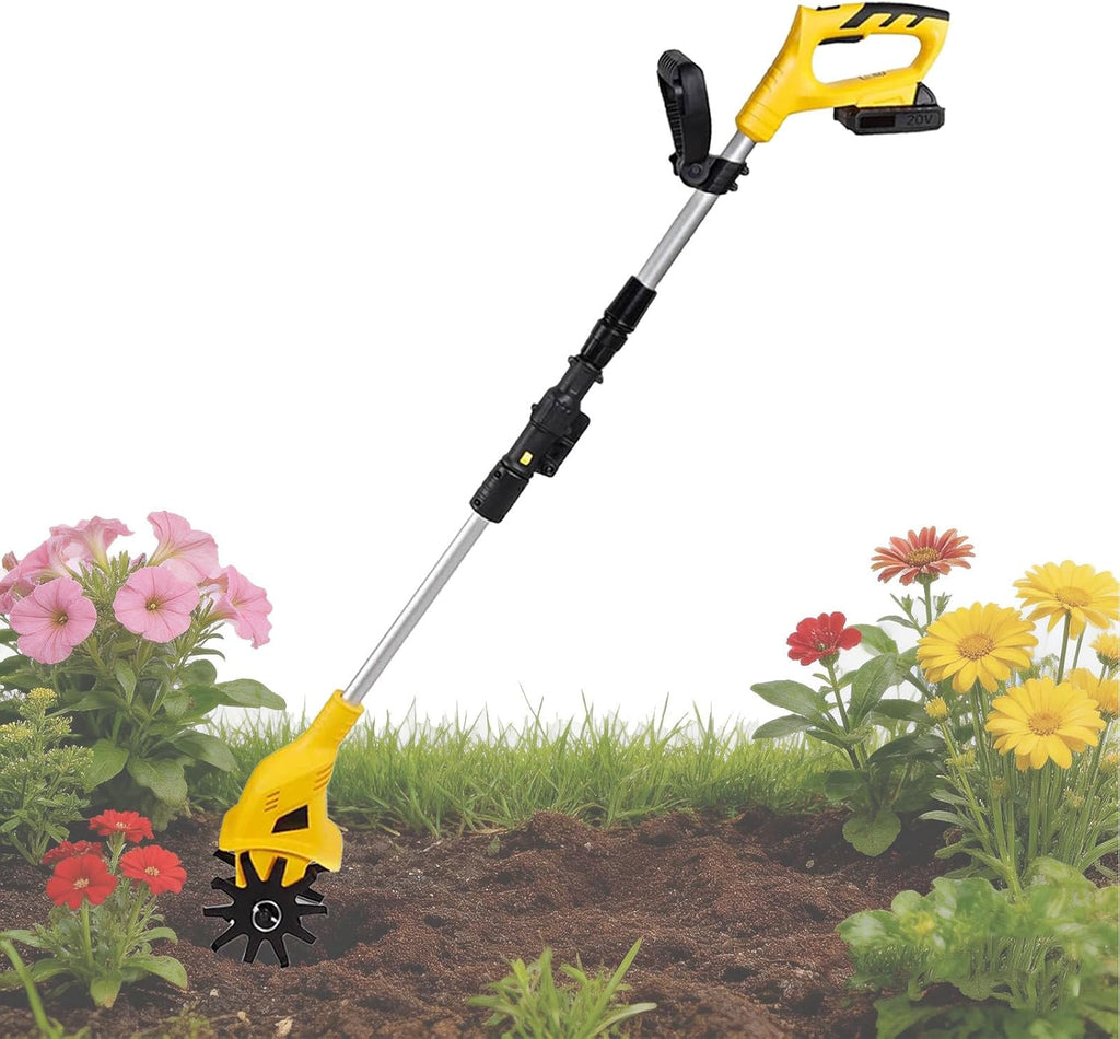 Handheld Electric Garden Tilling Tool with Extendable Pole,Mini Portable Rechargeable Battery Powered Tiller Rototillers for Gardening Farm Soil Cultivation 2Battery
