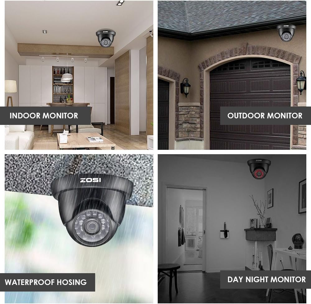 ZOSI Home Security Camera System 8 Channel FULL 1080P HD-TVI Surveillance DVR and 4pcs 1080P HD Indoor Outdoor Weatherproof Night Vision CCTV Dome Cameras No Hard Drive(Black)