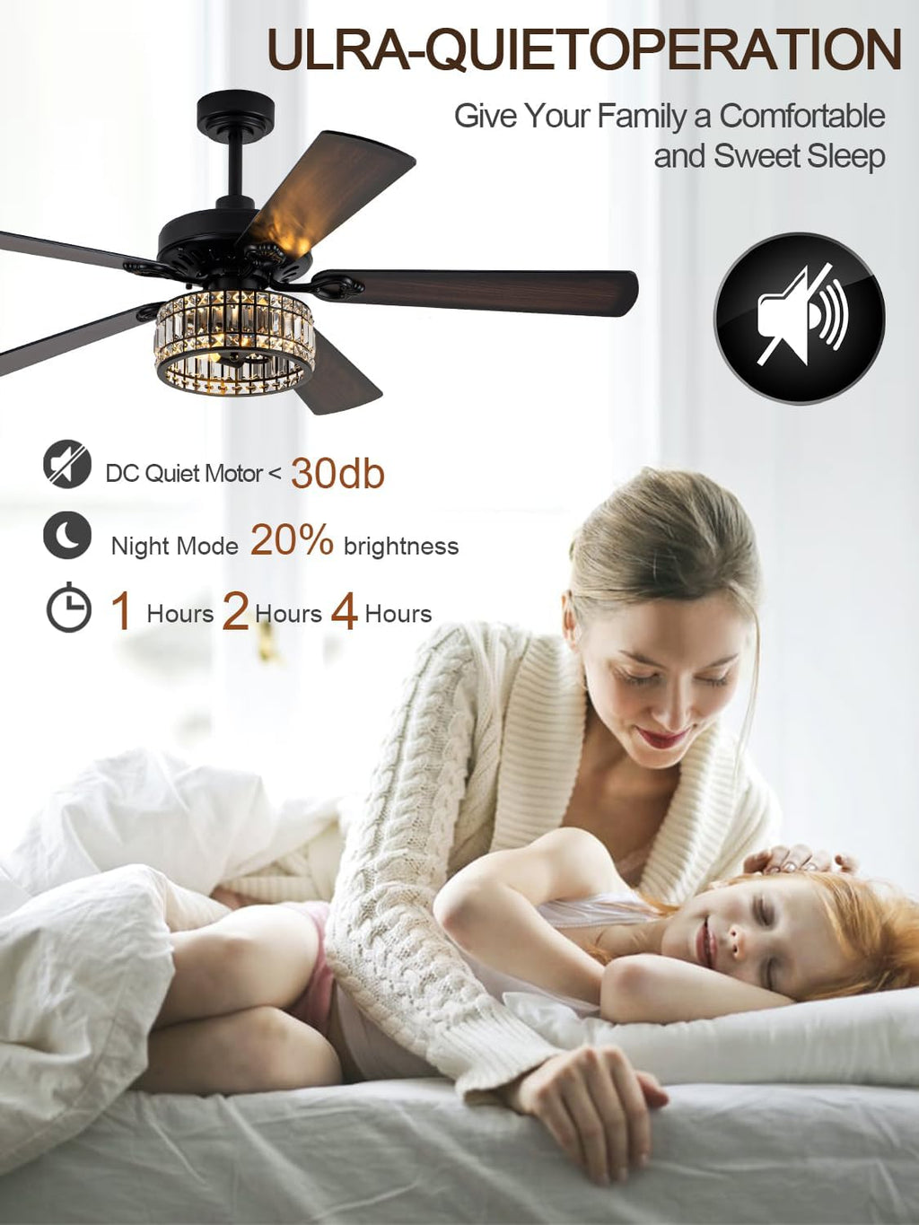 60 Inch Crystal Ceiling Fan with Lights Remote Large Chandelier Ceiling Fan Crystal Caged Fandelier, Indoor Outdoor 5 Dual Blades Reversible Quiet DC Motor 6 Speeds for Living Room Patio