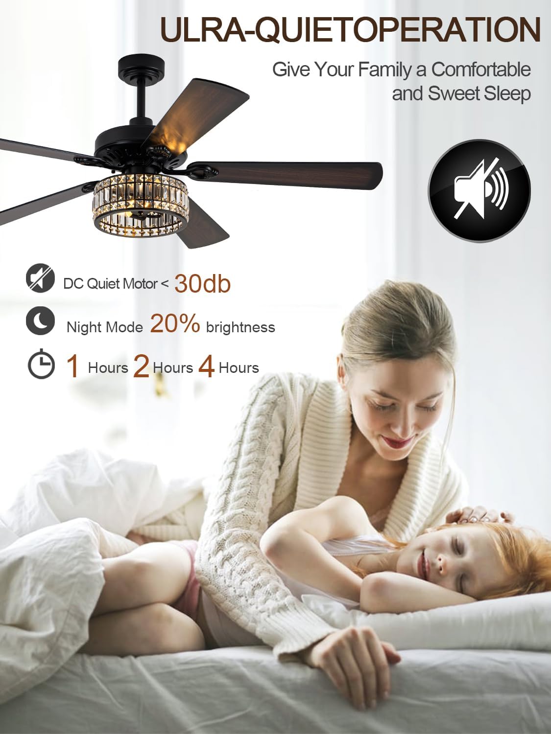 60 Inch Crystal Ceiling Fan with Lights Remote Large Chandelier Ceiling Fan Crystal Caged Fandelier, Indoor Outdoor 5 Dual Blades Reversible Quiet DC Motor 6 Speeds for Living Room Patio