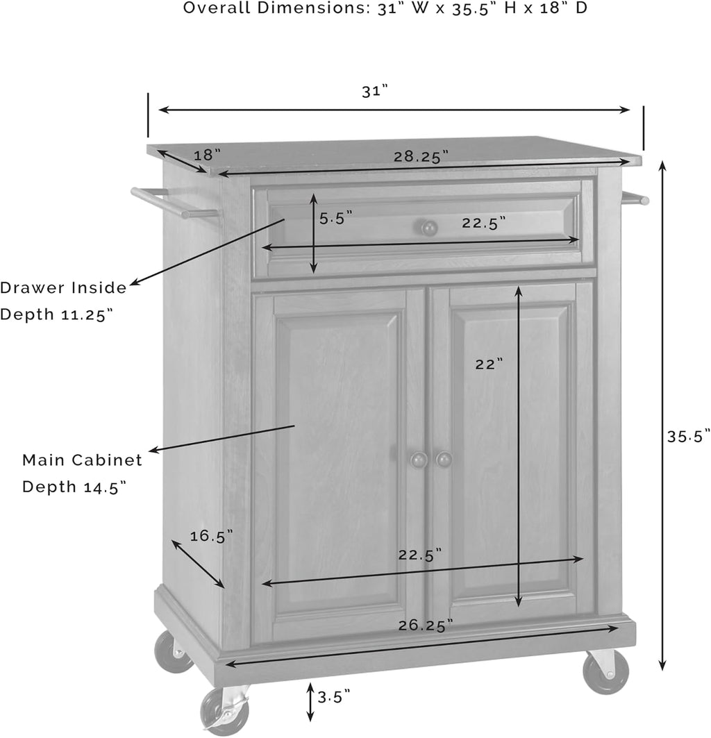 Crosley Furniture Compact Granite Top Small Rolling Cart with Shelves, Microwave Stand with Towel Rack, White