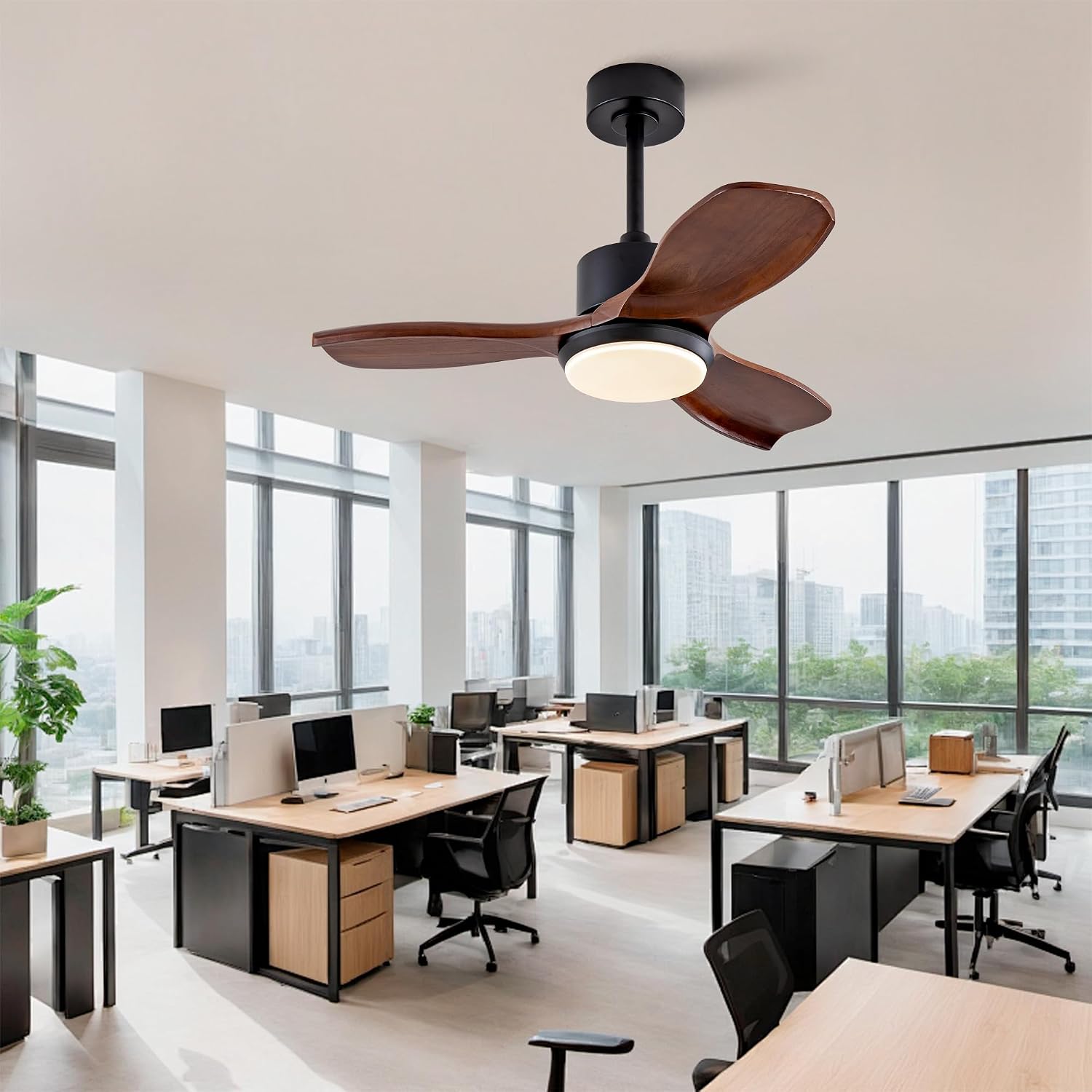 42' Wood Ceiling Fan with Lights Remote Control,Quiet DC Motor 3 Blade Ceiling Fans for Patio Living Room, Bedroom, Office,Indoor Outdoor(Black+Dark Walnut)