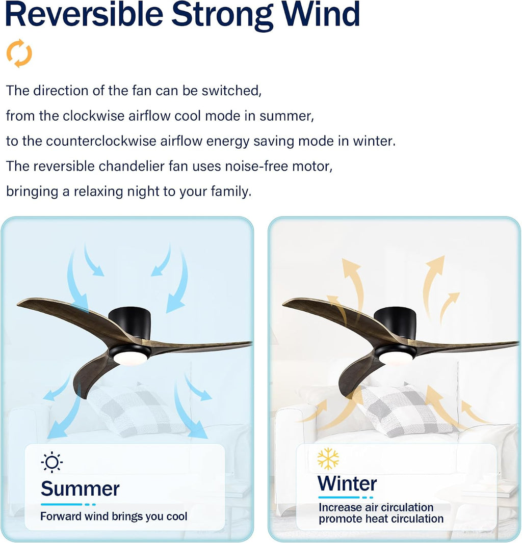 Ceiling Fans with Lights, 52 Inch Solid Wood Blades Ceiling Fan with Light and Remote Control, Noiseless Reversible Motor, 6 Speed, 3 Color Ceiling Fan for Patio Living Room, Bedroom,Indoor(Black)