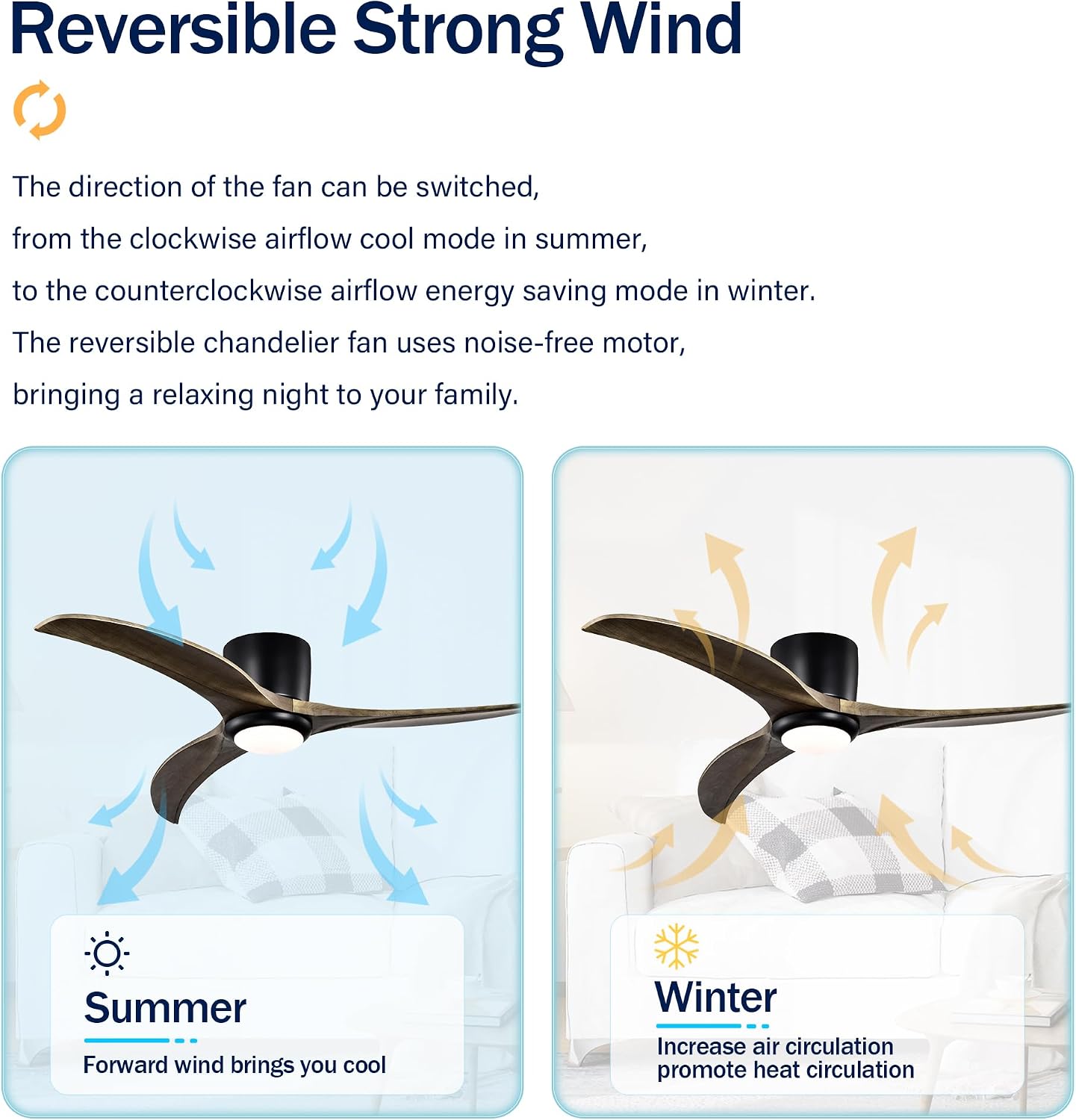 Ceiling Fans with Lights, 52 Inch Solid Wood Blades Ceiling Fan with Light and Remote Control, Noiseless Reversible Motor, 6 Speed, 3 Color Ceiling Fan for Patio Living Room, Bedroom,Indoor(Black)