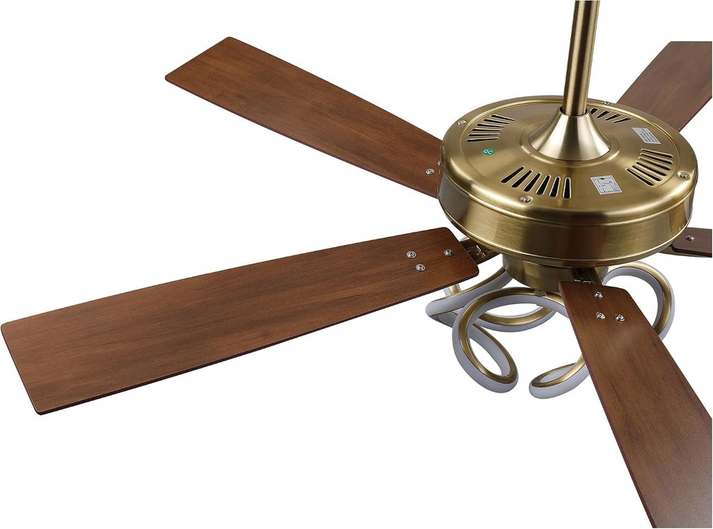 52 Inch Gold Ceiling Fan with Lights and Remote/APP, RGB Color Changing LED Ceiling Fan, Modern White & Gold Ceiling Fan for Living Room Bedroom, 3CCT, 6 Speeds, Indoor Luxury Ceiling Fan