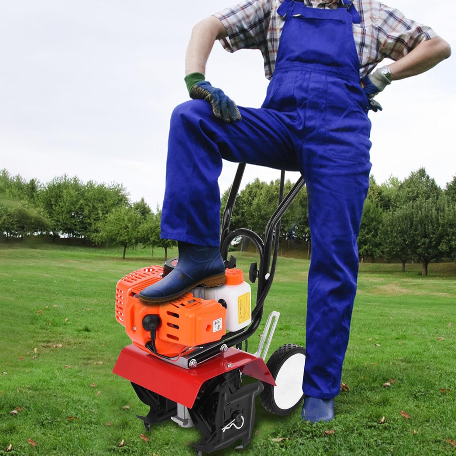 Mini Cultivator,Gas Garden Tiller Petrol Cultivator 2 Stroke 9000RPM 1.2L Fuel Tank 6-inch Working Depth 6-inch Working Depth Digging 52cc Garden Mini Tiller(Fast Delivery from USA) Orange