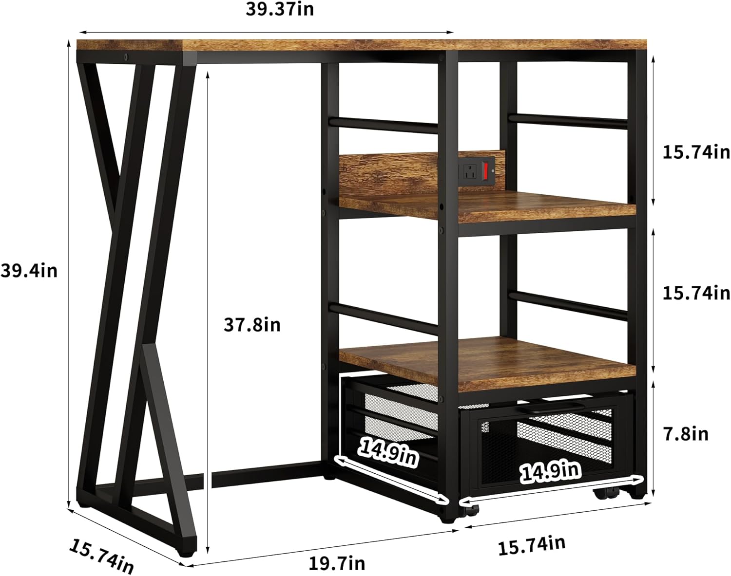 Beverage & Wine Fridge Stand with Movable Basket, Coffee Bar Cabinet with Mini Fridge Space and Power Outlet, Kitchen Storage Organizer with Worktop, Microwave Oven Stand Rack for Home, Dorm, Office