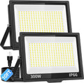 ISUERFY 300W LED Flood Light Outdoor with Plug, 36000LM Ultra Brighter Security Light, IP66 Waterproof Exterior Plug in Floodlight, 5000K Daylight White for Lawn Yard Garden Stadium(2 Pack)