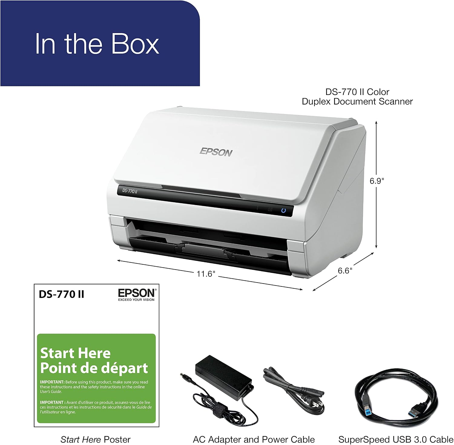 Epson DS-770 II Color Duplex Document Scanner for PC as Well as Mac with 100-page Auto Doc Feeder (ADF), Twain and ISIS Drivers