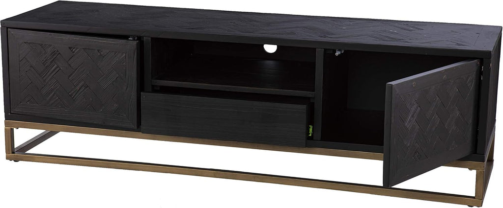 SEI Furniture Dessingham Reclaimed Wood Media TV Stand, Black/Gold, (AMZ3196901SM)