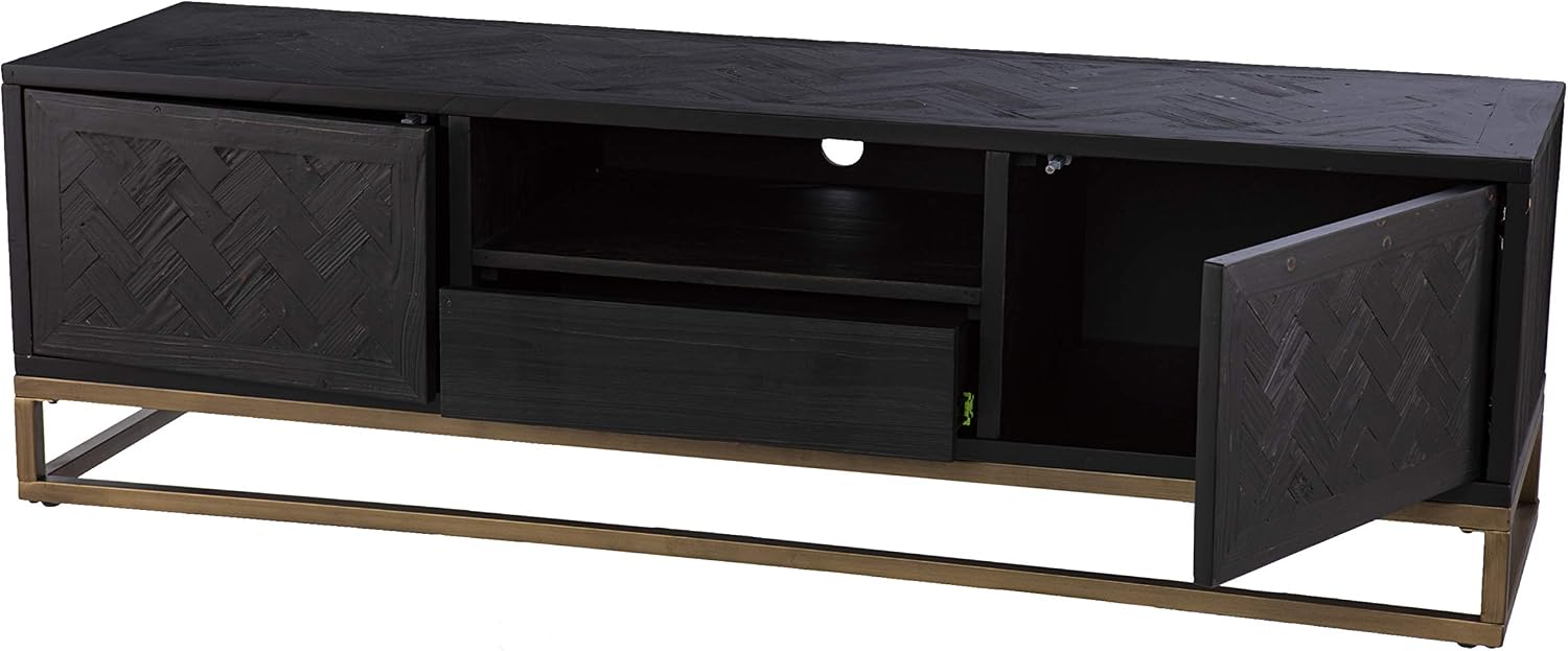 SEI Furniture Dessingham Reclaimed Wood Media TV Stand, Black/Gold, (AMZ3196901SM)
