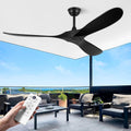 ABZ Ceiling Fans without Lights - 60 Inch Ceiling Fan no Light, Black 3 Blade Solid Wood Indoor Outdoor Ceiling Fan with Remote Control for Patios Living Room Bedroom