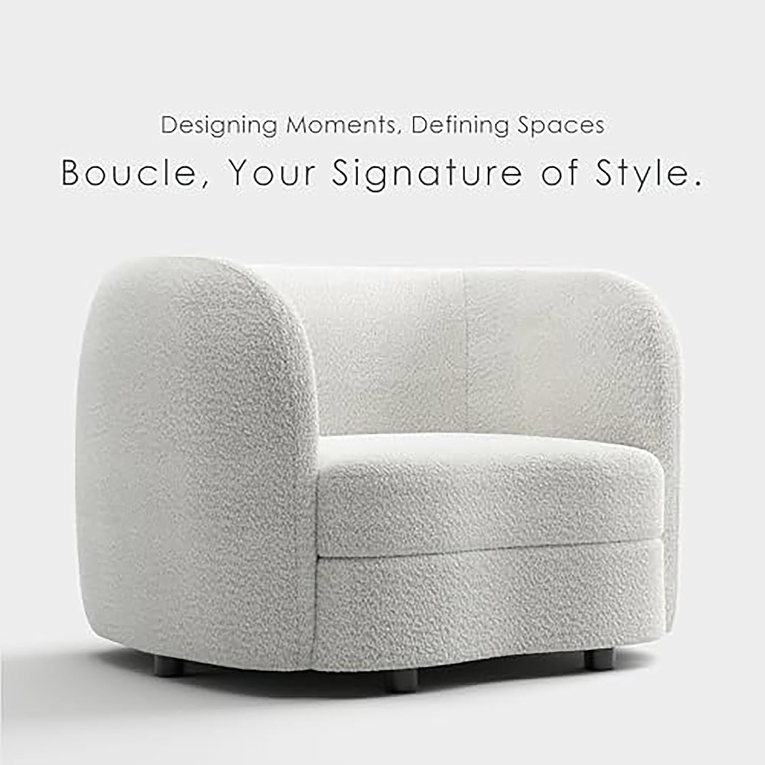 Furniture of America Nimiane Modern Boucle Barrel Chair with Curved Arms and Wooden Legs, Fabric Upholstered Armchair, Comfy Sofa Chair for Living Room, Bedroom, Home Office, Off-White