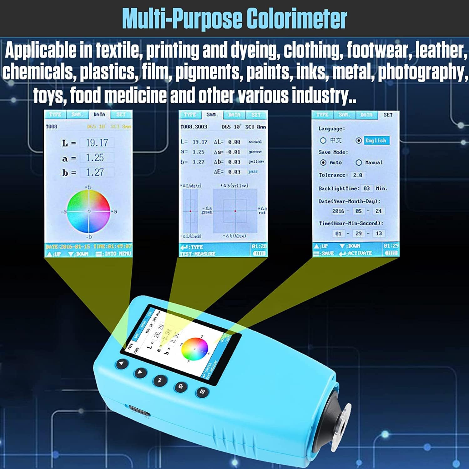 Handheld Colorimeter - Precise Portable Color Analyzer Digital Color Reader with 8mm Aperture and True -Color Display Tester Kit Lab Colorimeter Color Difference Meter Tester for Multi-Purpose