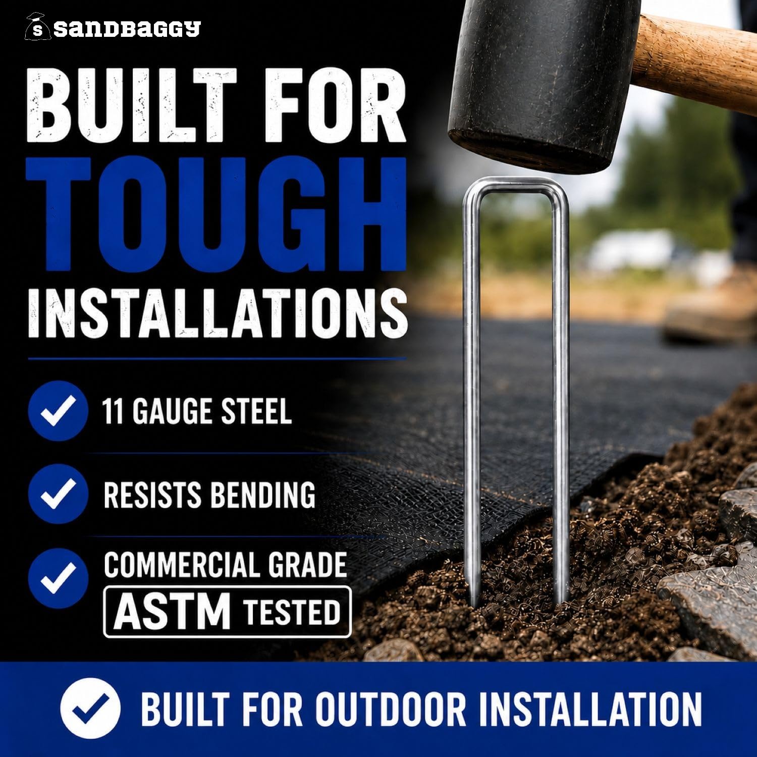Sandbaggy 2000-Count Rust-Free 6-Inch Landscape Staples (11 Gauge Steel) - Galvanized SOD Garden Stakes Pin ~ Trusted by Farmers & Contractors Across the USA
