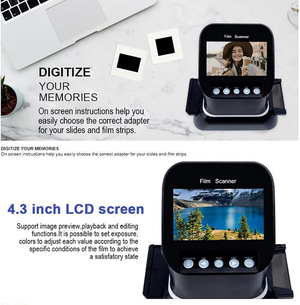 Film Slide Scanner, Digital Film Converter with 4.3'LCD Screen, 120 High Resolution Film Scanner, Convert 35Mm, 135, 126, 127 Negative & Slides to Digital JPEG