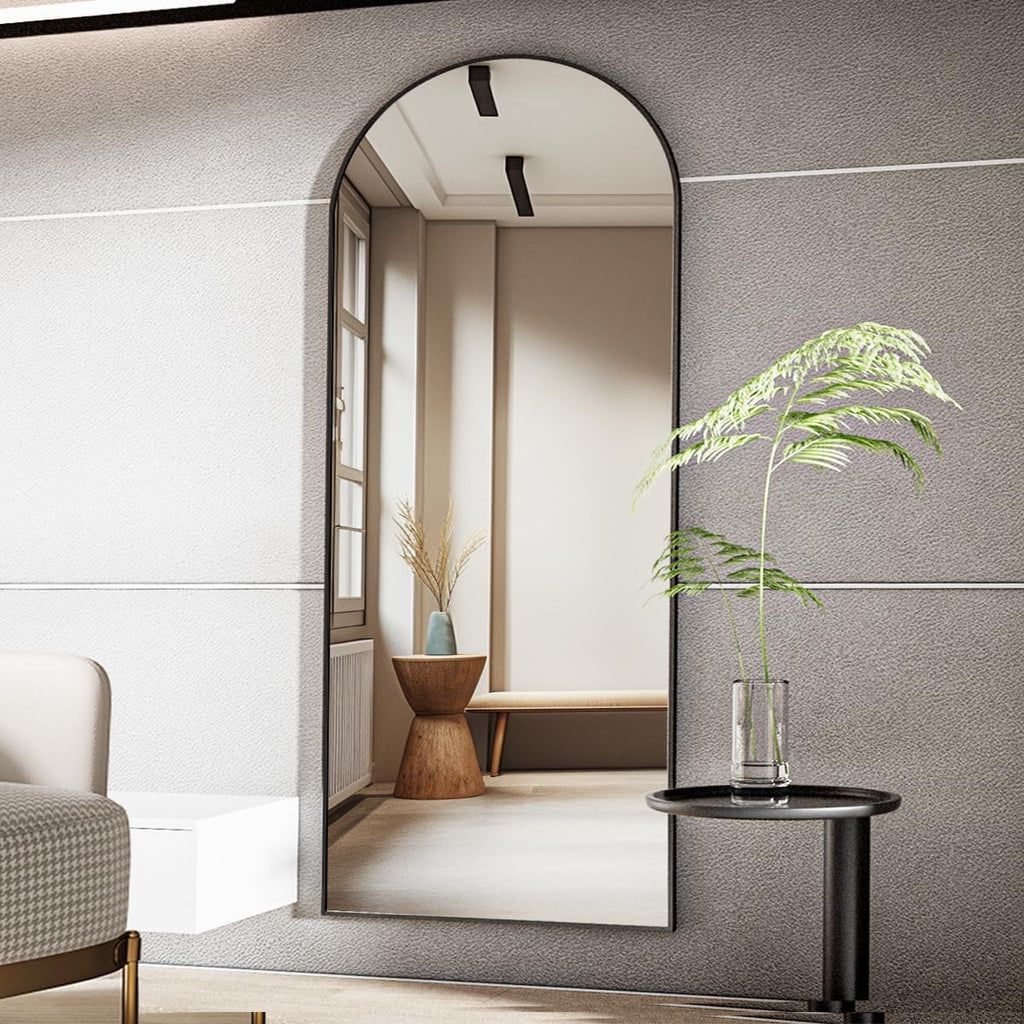 Koonmi Arched Full Length Mirror, 65'x24' Arched Black Floor Mirror, Standing Hanging or Leaning Full Body Mirror with Aluminum Alloy Frame for Living Room and Bedroom