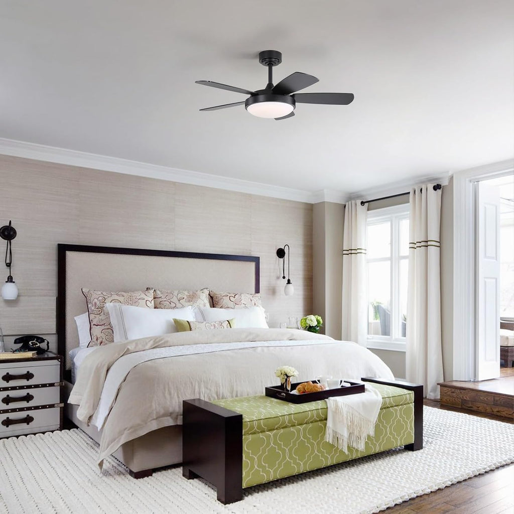 Sofucor 42 Inch Ceiling Fan with Light, Modern Ceiling Fan with Memory Large LED - Quiet DC Motor, 6 Speeds 4500CFM High Velocity, Dimmable, Timer, Reversible, for Living Room Bedroom, ETL/FCC, Black