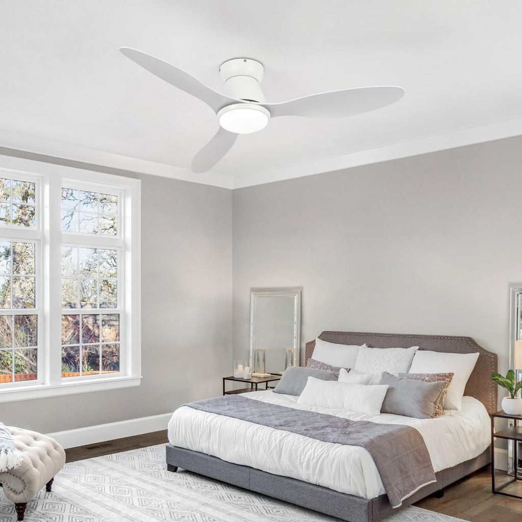 42' Smart Ceiling Fan with Lights - Alexa Compatible Quiet Dimmable LED 3000lm 6-Speed Reversible Ideal for Bedroom Kitchen & Living Room White Wood Grain Finish (White)