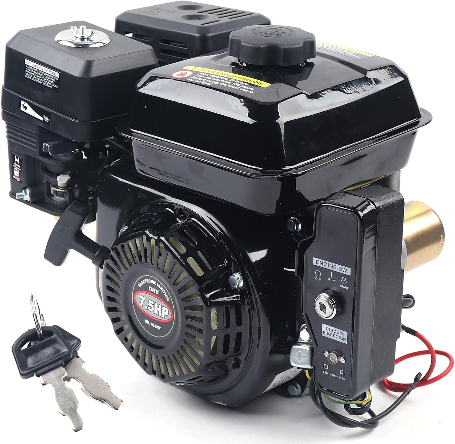 212cc 7.5HP 4 Stroke Gas Engine, 3600RPM Gas Engine with Forced Air Cooling 4-Stroke Electric Start Motor Industrial Grade OHV Gasoline Engine Go Kart Gas Engine Motor for Mowers Garden Tiller