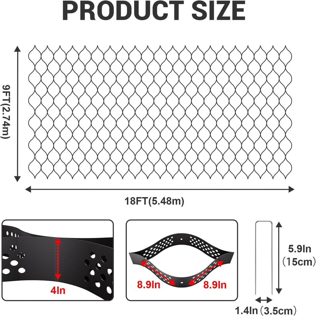 Gravel Grid 9x18 FT with 50Pcs Landscape Staples, 4'' Thick Geogrid Ground Grid 2200 lbs per Sq Ft Erosion Control Geo Grid for Driveway, Walkway, Horse Paddock, Patio, Parking Lot, Slope