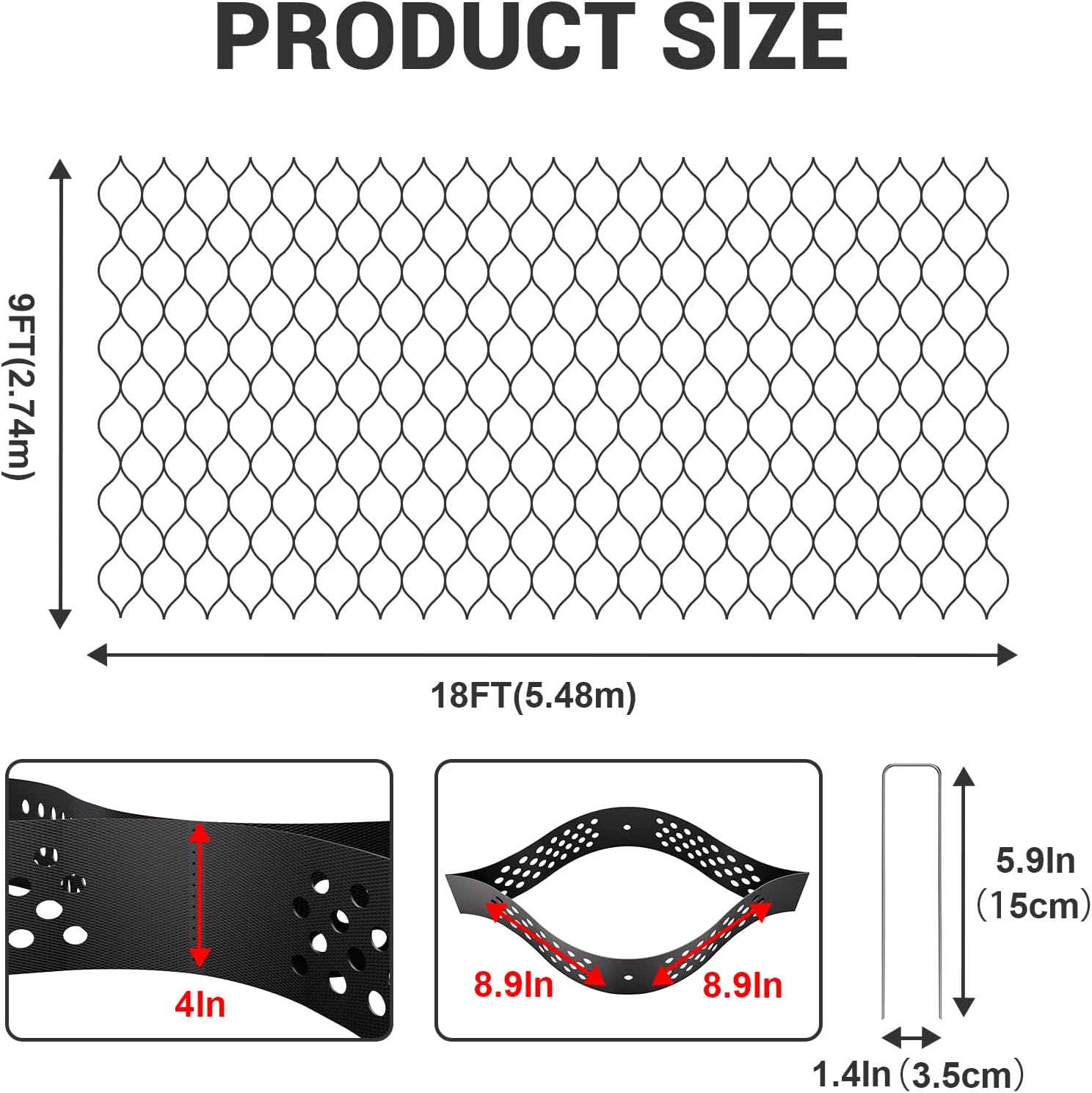Gravel Grid 9x18 FT with 50Pcs Landscape Staples, 4'' Thick Geogrid Ground Grid 2200 lbs per Sq Ft Erosion Control Geo Grid for Driveway, Walkway, Horse Paddock, Patio, Parking Lot, Slope