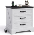Modern Farmhouse Wood Nightstand with Charging Station & 3 Large Drawers, 24 Inch Wide Rustic Bedside Table & End Table with Storage Bedside Cabinet for Bedroom Living Room Small Space White