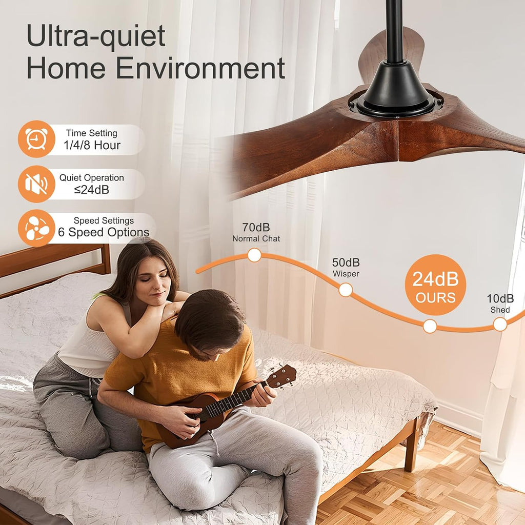 52-Inch Outdoor Ceiling Fan no Light, Walnut Wood Blades,Quiet Operation with Large Airflow,Outdoor Ceiling Fan without Light for Bedroom,Living Room,Porch. (Dark Walnut, 52 inch)