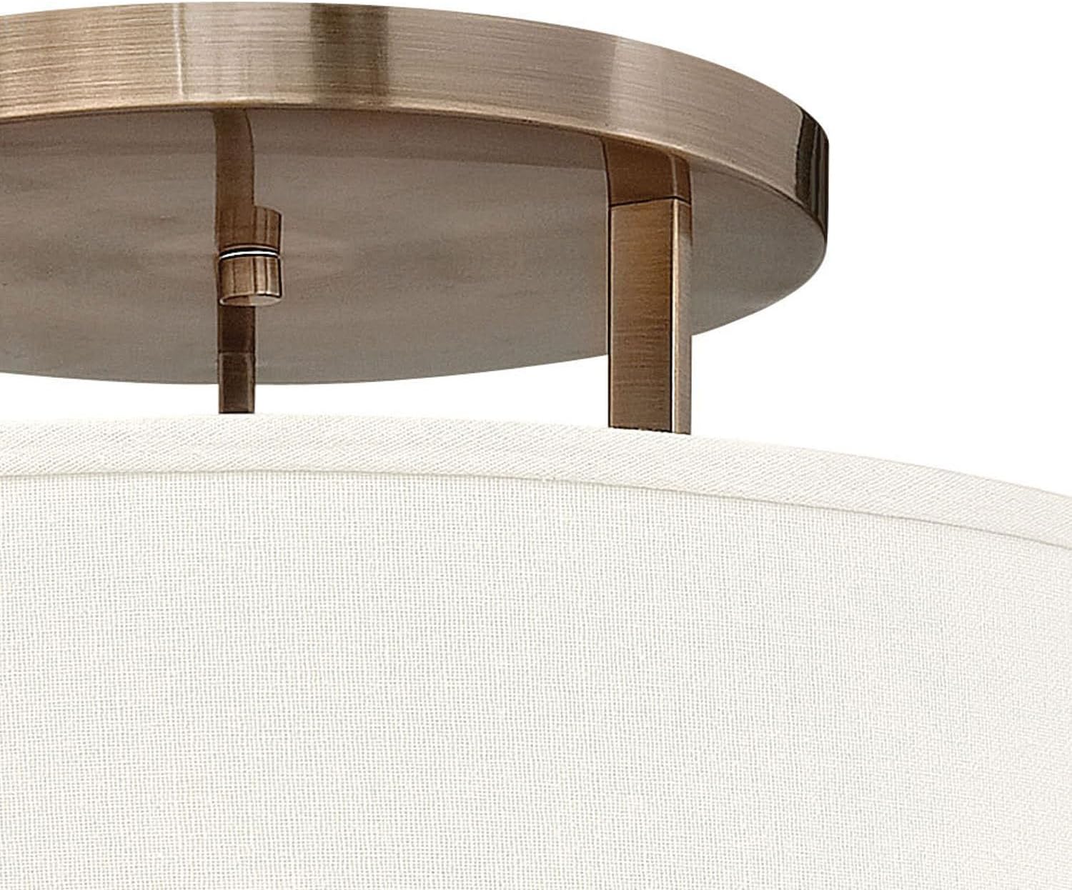 Hinkley Hampton Semi-Flush Three Light 20-in Dia. Ceiling Mount, Off-White Linen Drum Shade, Acrylic Diffuser, Brushed Bronze Finish