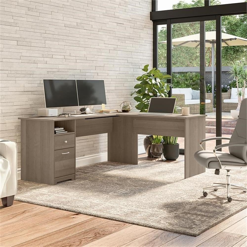Bush Home L Shaped Desk with Drawers for Executive and Home Office | Cabot Collection Corner Table with Storage and Chrome Hardware | 72Wx23DX42W Return