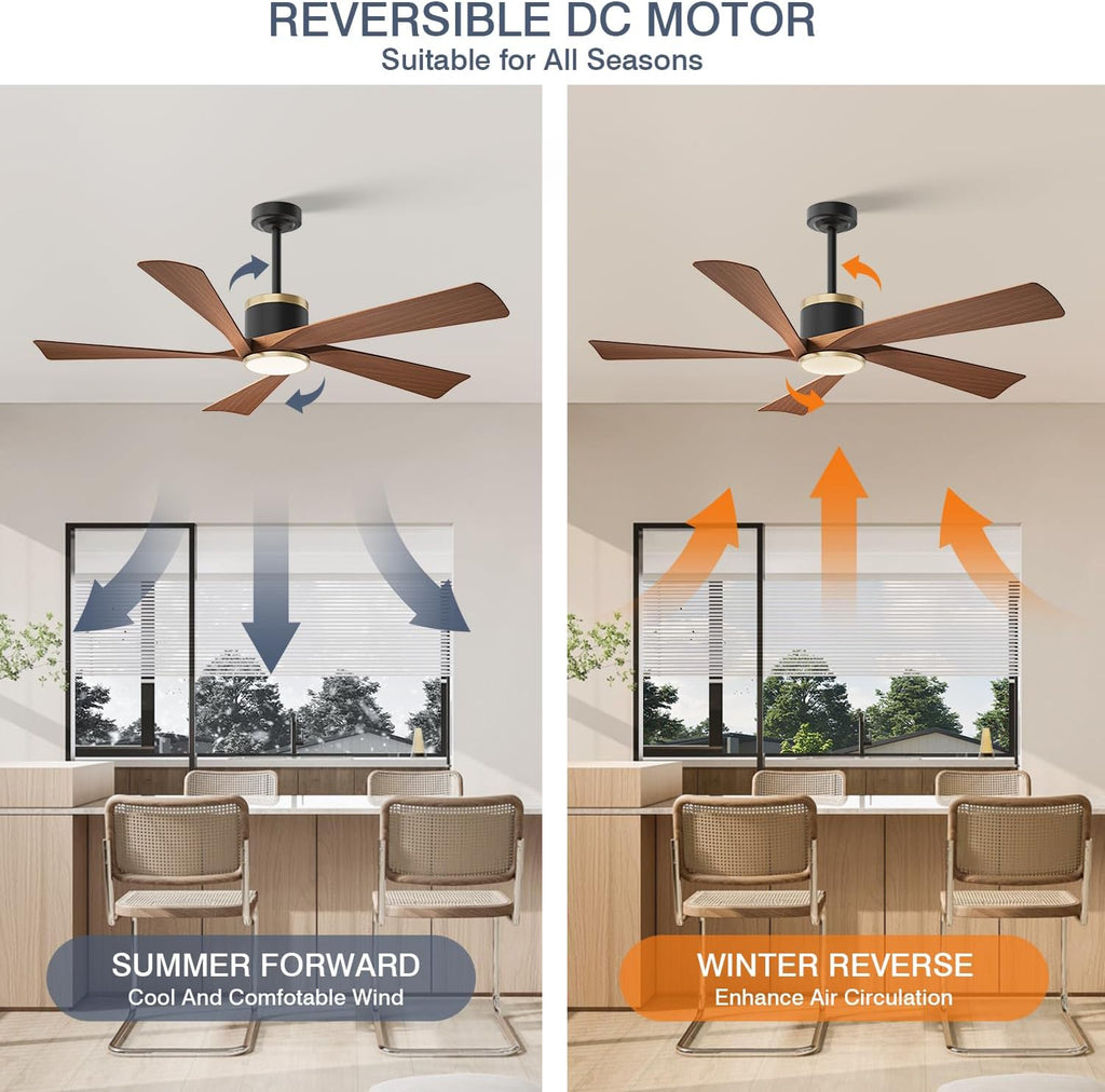 TXCSLY 52'' Ceiling Fans with Lights, Modern Ceiling Fan with Remote Control, Indoor Outdoor Ceiling Fan for Living Room,Bedroom 5 Blade 3 Color Tempearture (Walnut)