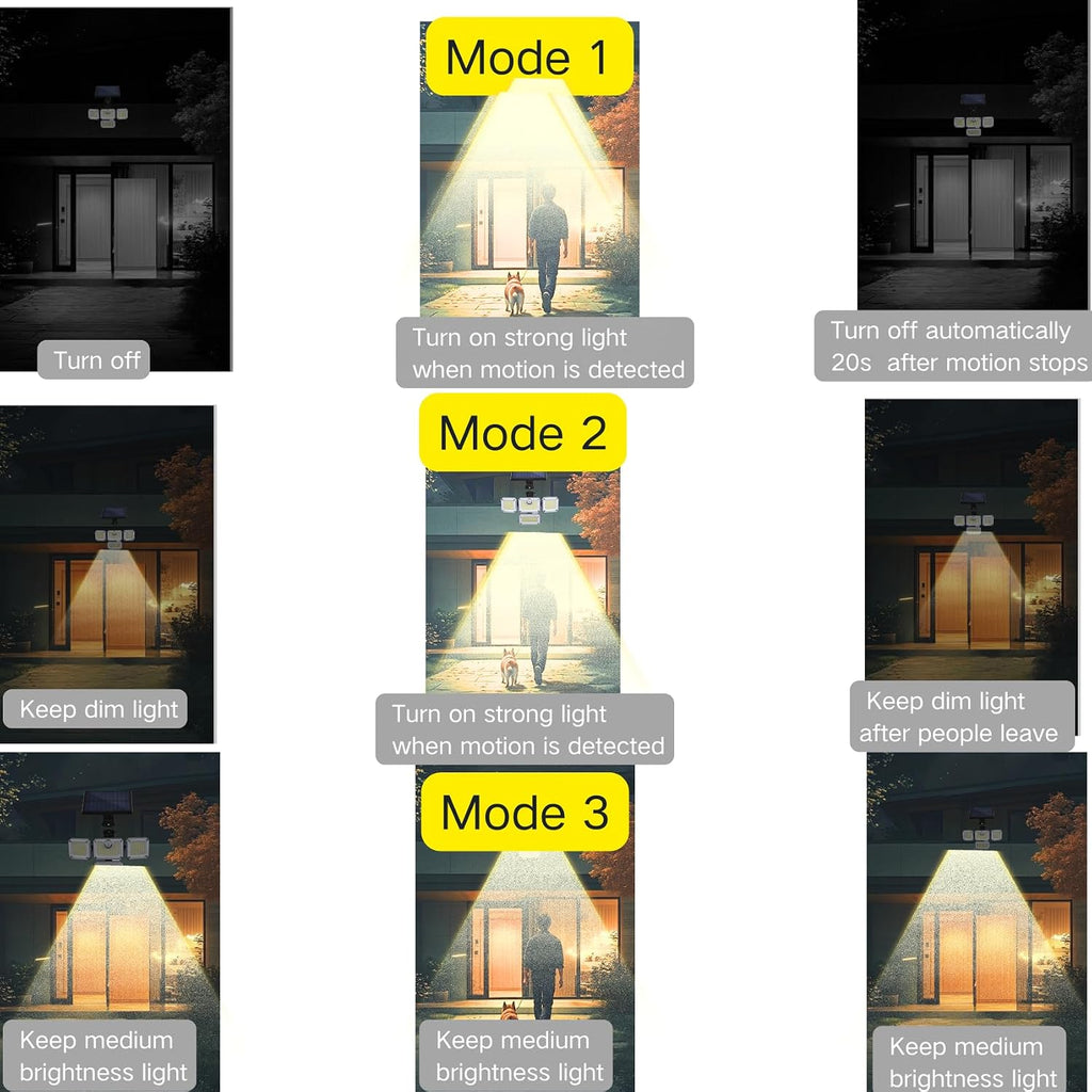 Solar Outdoor Lights with Motion Sensor,Solar Powered 4 Heads Security Lights,333 LED Flood Light 270° Wide Angle Flood Wall Lights with 3 Modes for Garden Patio Yard,IP65 Waterproof (4)