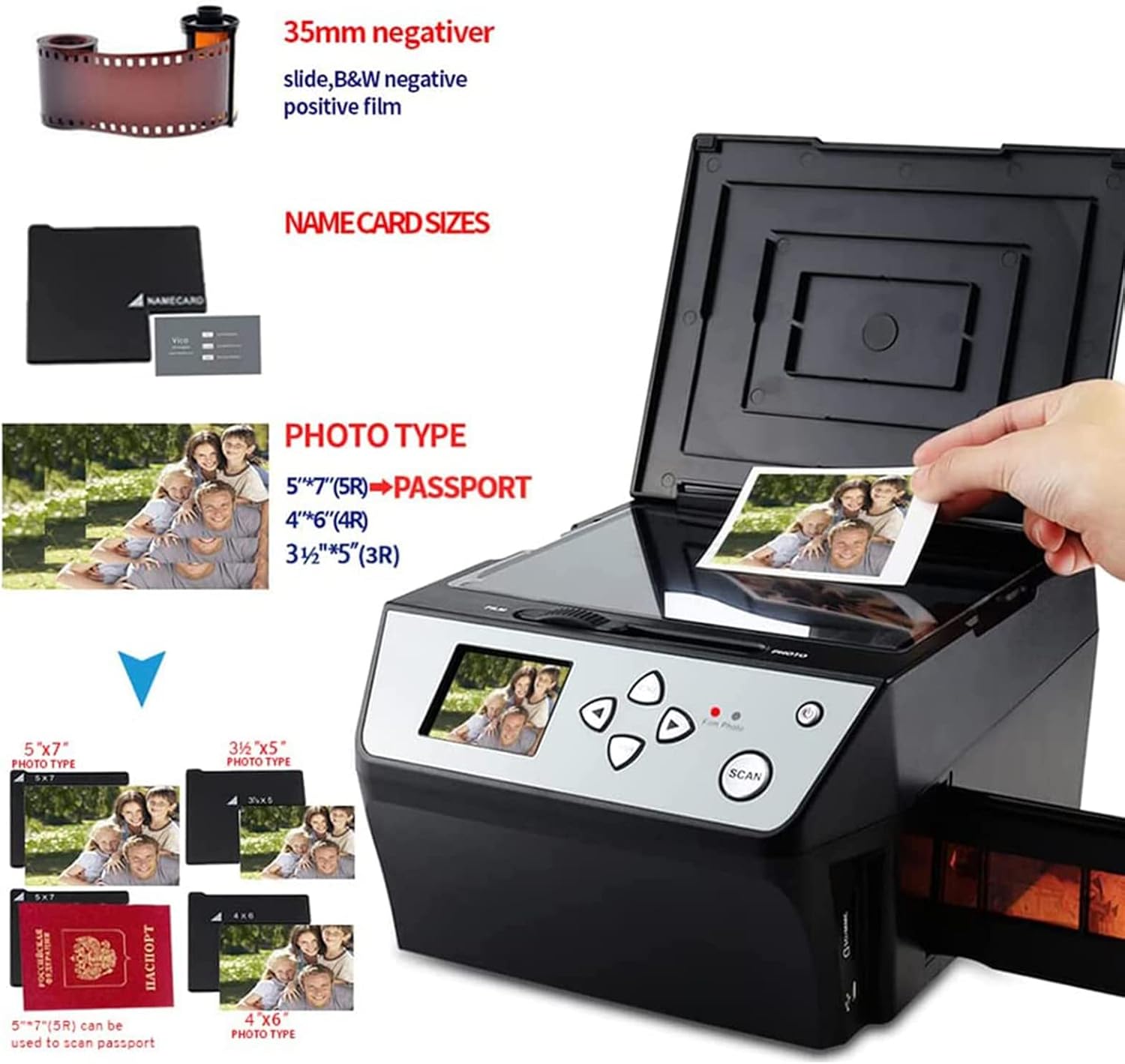 Digital Film & Slide Scanner, All-in-One 22MP Film Scanner, Convert Color & B &W 35mm, 110Film Negatives Slides/Photo/Document/Business Card to JPEG Digital Photos,Black