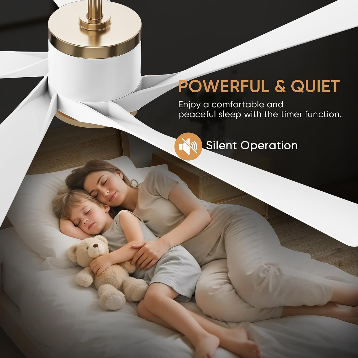TXCSLY 52' Ceiling Fans with Lights and Remote, Modern Ceiling Fan with Light, Indoor Outdoor Ceiling Fan for Living Room, Bedroom, 5 Blade 3 Color Temperature LED Dimmable (White & Gold)