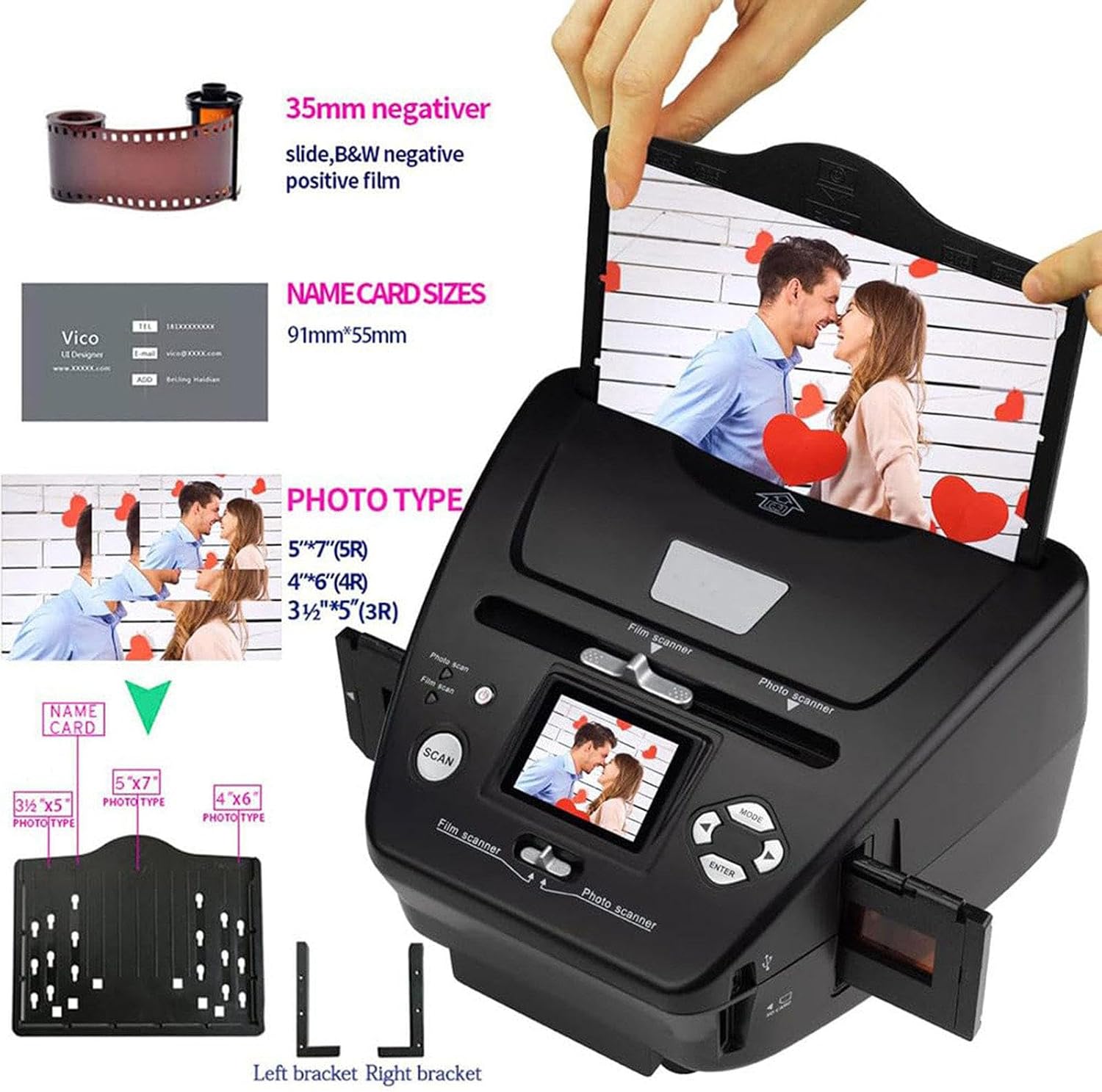 Photo/Business Card/Film Scanner, Digital Scanner(3 * 5/4 * 6/5 * 7 Paper Photos), Negative Scanner + Business Card Sorting Ocr Software