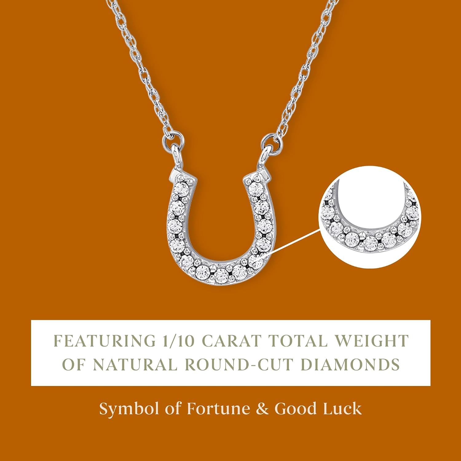 GILDED 10K White Gold Horseshoe Necklace with Natural Round-Cut Diamonds and 17' White Gold Rope Chain, 14K Yellow Gold Plated on Sterling Silver Horseshoe Necklace and 17' Cable Chain, 1/10 Carat Total Weight Diamonds & Elegant Gift Box Included