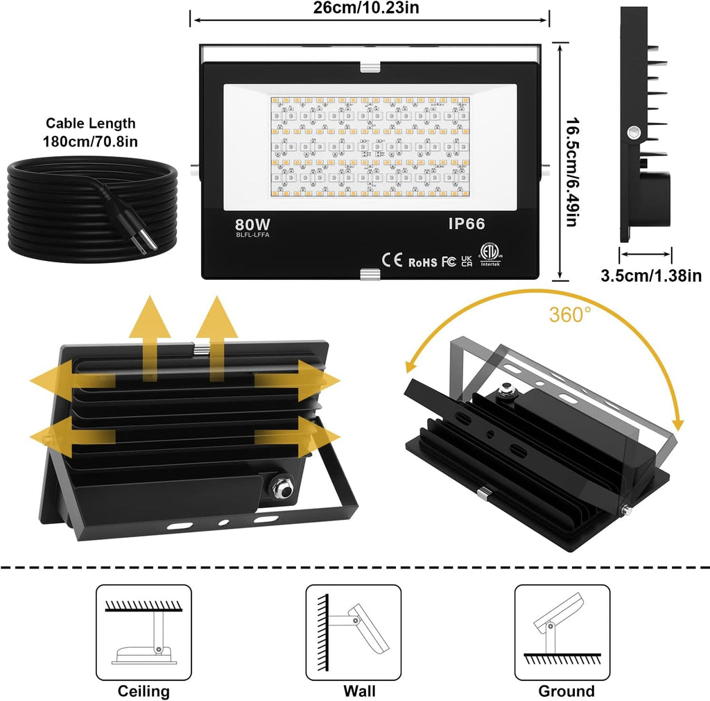 LED Flood Light Outdoor 800W Equivalent 8000LM, Smart RGB Color Changing Landscape Lighting with APP Control, IP66 Waterproof Outdoor LED Lights Daylight 5700K, DIY Scenes, Timing Floodlights, 4 Pack