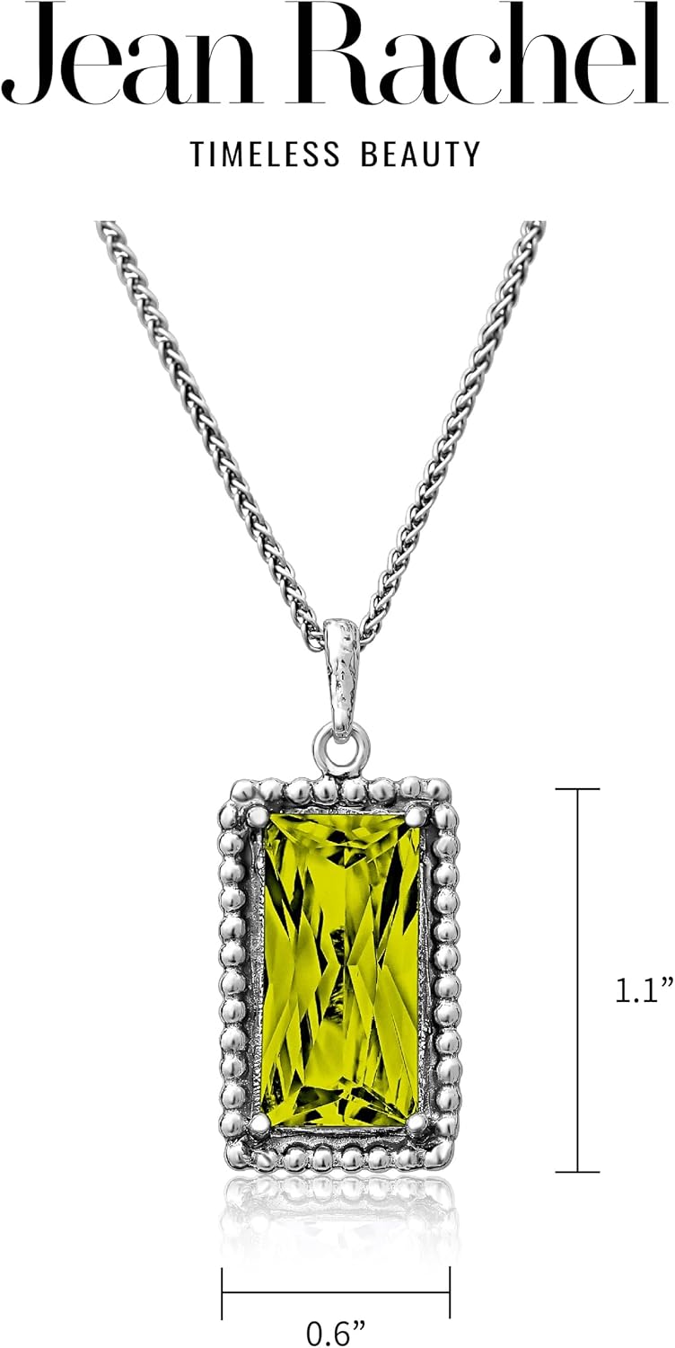 JEAN RACHEL JEWELRY 925 Sterling Silver Necklace for Women - Baguette with Cubic Zirconia Vintage Design - Hypoallergenic, Lead & Nickel Free - Artisan Handcrafted Statement Necklace