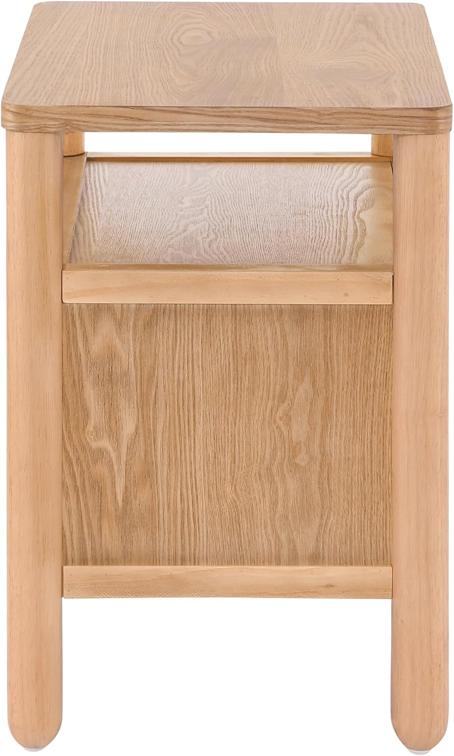 Christopher Knight Home Delwyn Modern Nightstand, Wooden Small Night Stand with Drawers and Open Storage Shelf, Bedside Table/End Table with Rounded Legs, Multipurpose Storage Cabinet, Natural