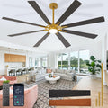 Large Ceiling Fans with Lights: Modern 84 Inch 8 Blade Outdoor Ceiling Fan with Remote APP Control - Dimmable Big Fan Light Indoor Reversible 6 Speed Quiet DC Motor - Brass